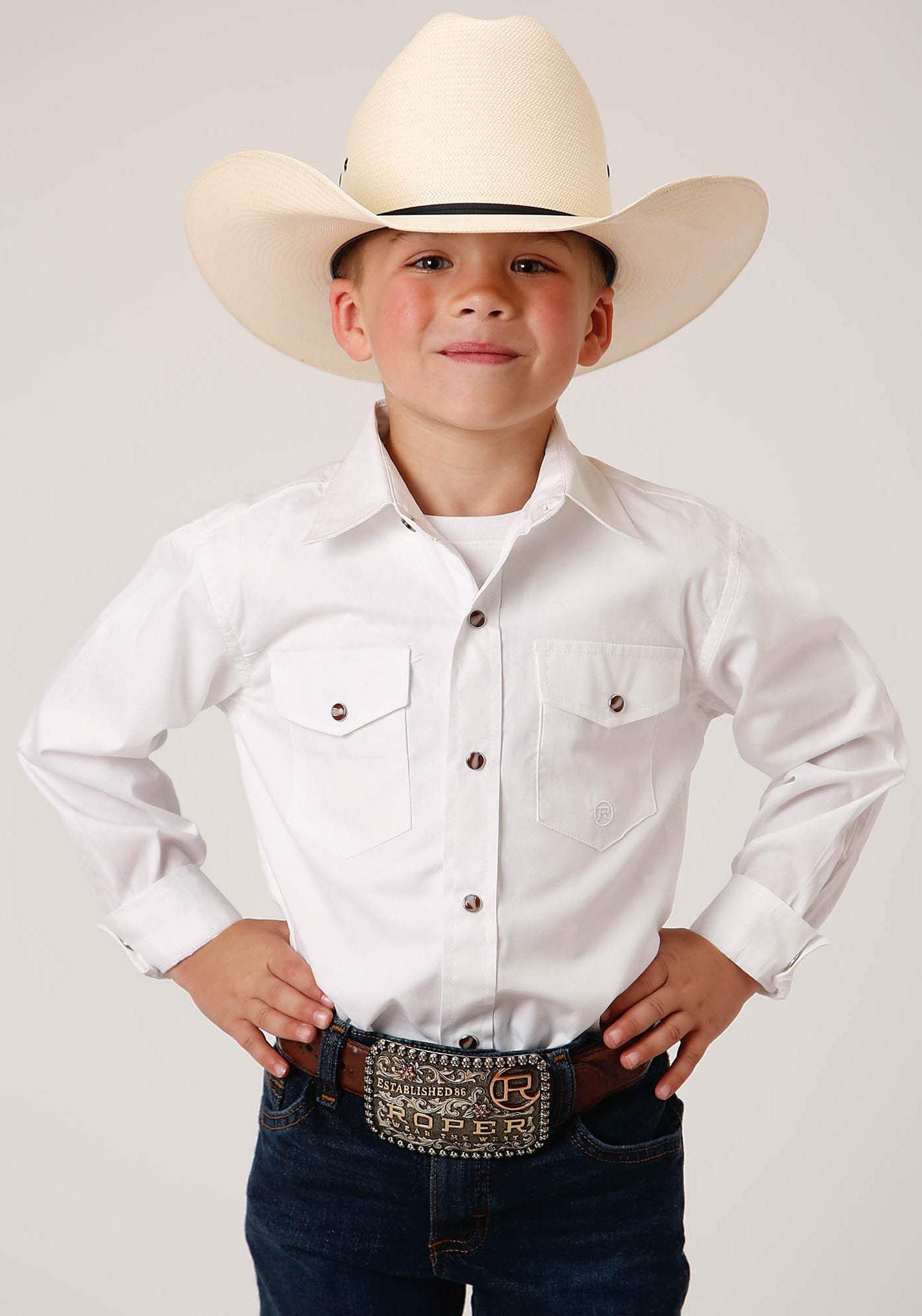 Roper Boys Long Sleeve Snap Solid Poplin Western Model Western Shirt - Roper - Flyclothing LLC