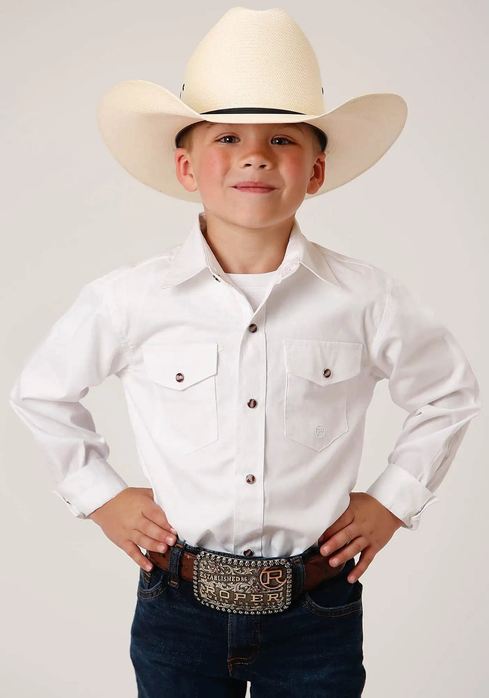 Roper Boys Long Sleeve Snap Solid Poplin Western Model  Western Shirt - Roper