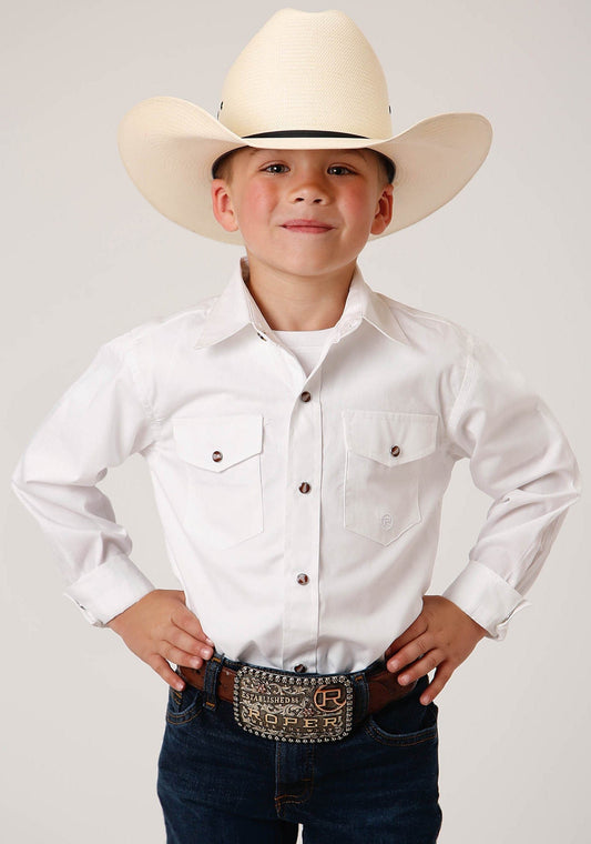 Roper Boys Long Sleeve Snap Solid Poplin Western Model  Western Shirt - Roper