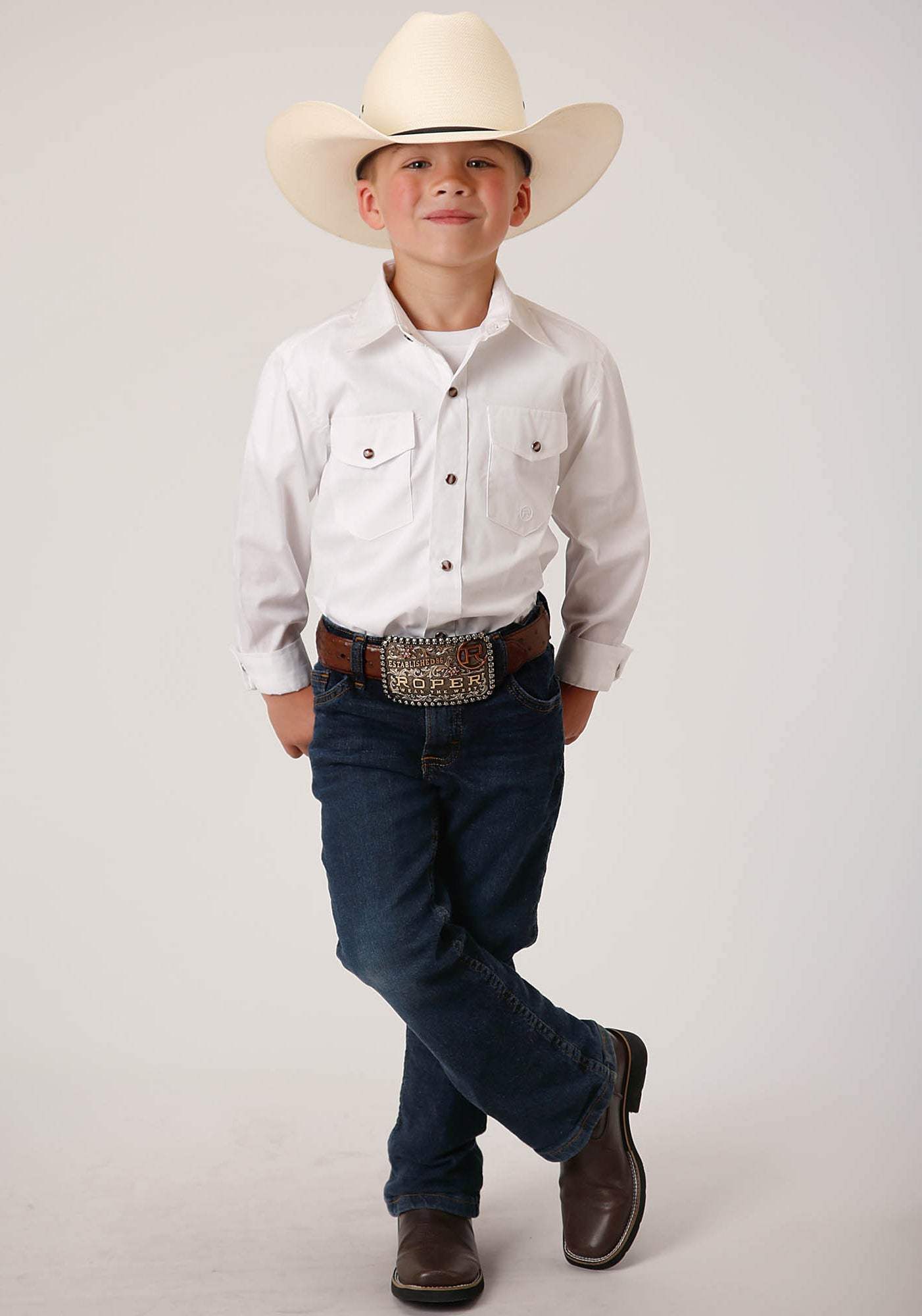 Roper Boys Long Sleeve Snap Solid Poplin Western Model Western Shirt - Roper - Flyclothing LLC