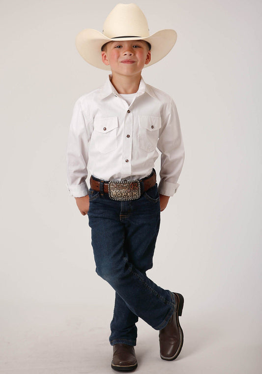 Roper Boys Long Sleeve Snap Solid Poplin Western Model  Western Shirt - Roper