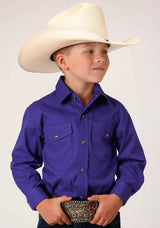 Roper Boys Long Sleeve Snap Solid Poplin Western Model Western Shirt - Roper - Flyclothing LLC