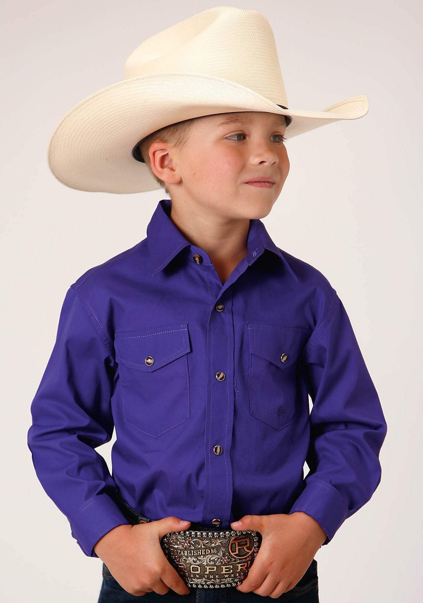 Roper Boys Long Sleeve Snap Solid Poplin Western Model Western Shirt - Roper - Flyclothing LLC