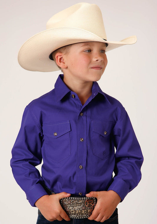 Roper Boys Long Sleeve Snap Solid Poplin Western Model  Western Shirt - Roper
