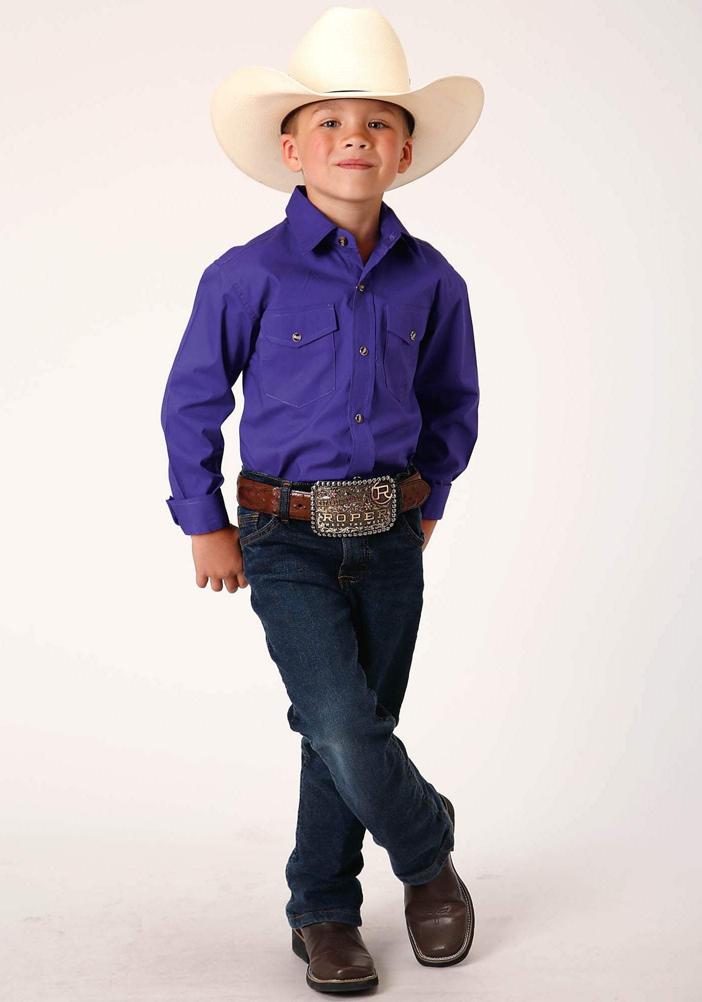 Roper Boys Long Sleeve Snap Solid Poplin Western Model Western Shirt - Roper - Flyclothing LLC