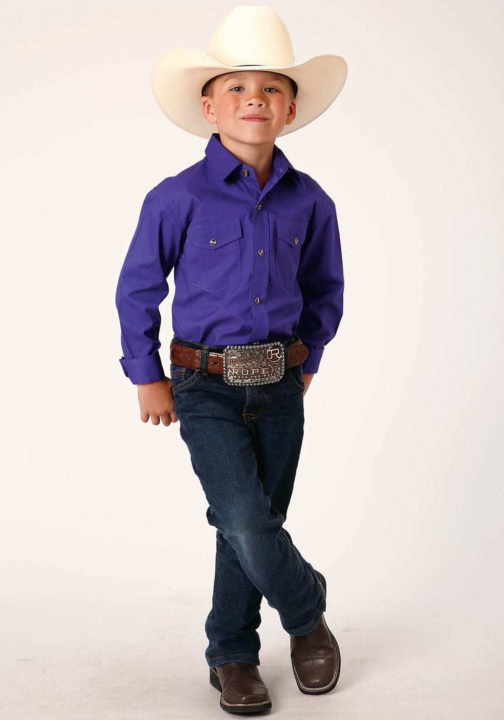 Roper Boys Long Sleeve Snap Solid Poplin Western Model Western Shirt - Roper - Flyclothing LLC