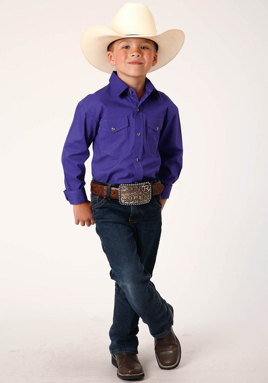 Roper Boys Long Sleeve Snap Solid Poplin Western Model  Western Shirt - Roper
