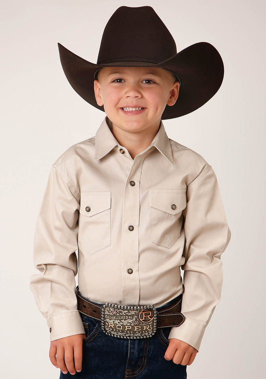 Roper Boys Long Sleeve Snap Solid Poplin Western Model  Western Shirt - Roper