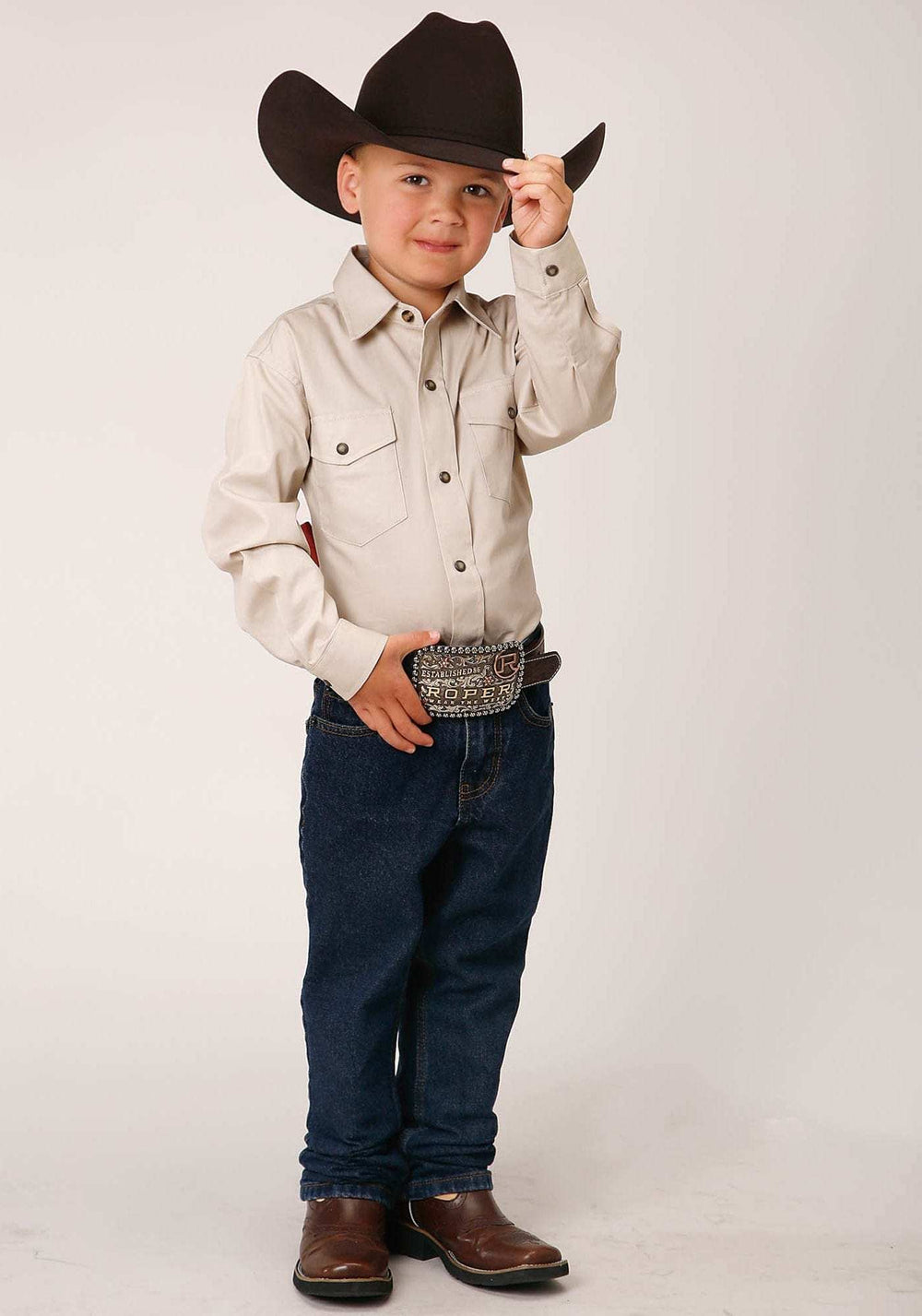 Roper Boys Long Sleeve Snap Solid Poplin Western Model Western Shirt - Roper - Flyclothing LLC