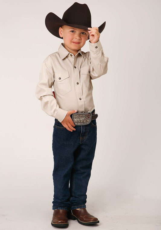 Roper Boys Long Sleeve Snap Solid Poplin Western Model  Western Shirt - Roper