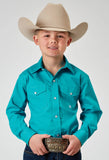 Roper Boys Long Sleeve Snap Solid Poplin Stretch Turquoise Western Shirt - Roper