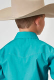 Roper Boys Long Sleeve Snap Solid Poplin Stretch Turquoise Western Shirt - Roper