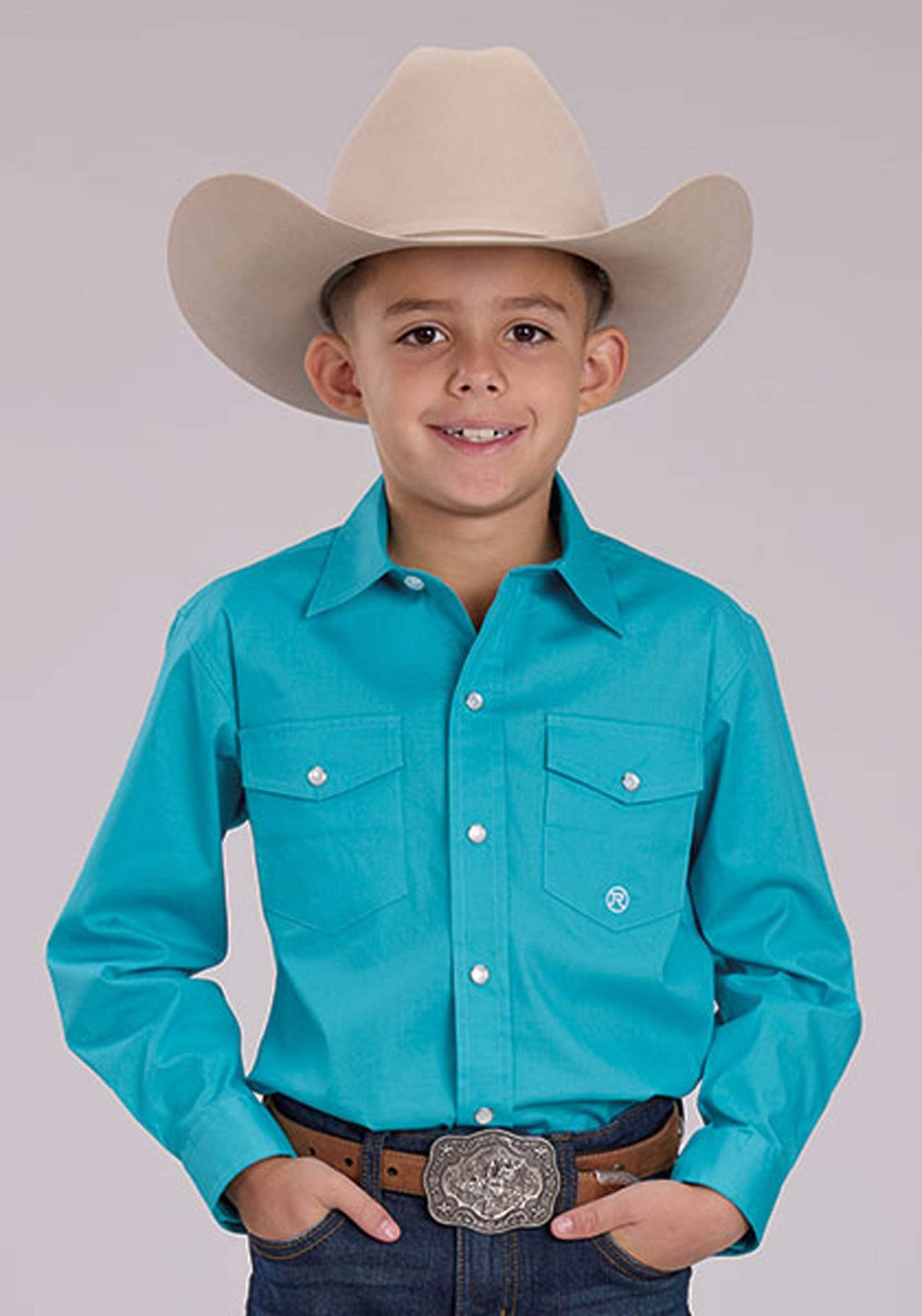 Roper Boys Solid Stretch Poplin - Turquoise Long Sleeve Snap Western Shirt - Roper - Flyclothing LLC