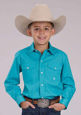 Roper Boys Solid Stretch Poplin - Turquoise Long Sleeve Snap Western Shirt - Roper - Flyclothing LLC