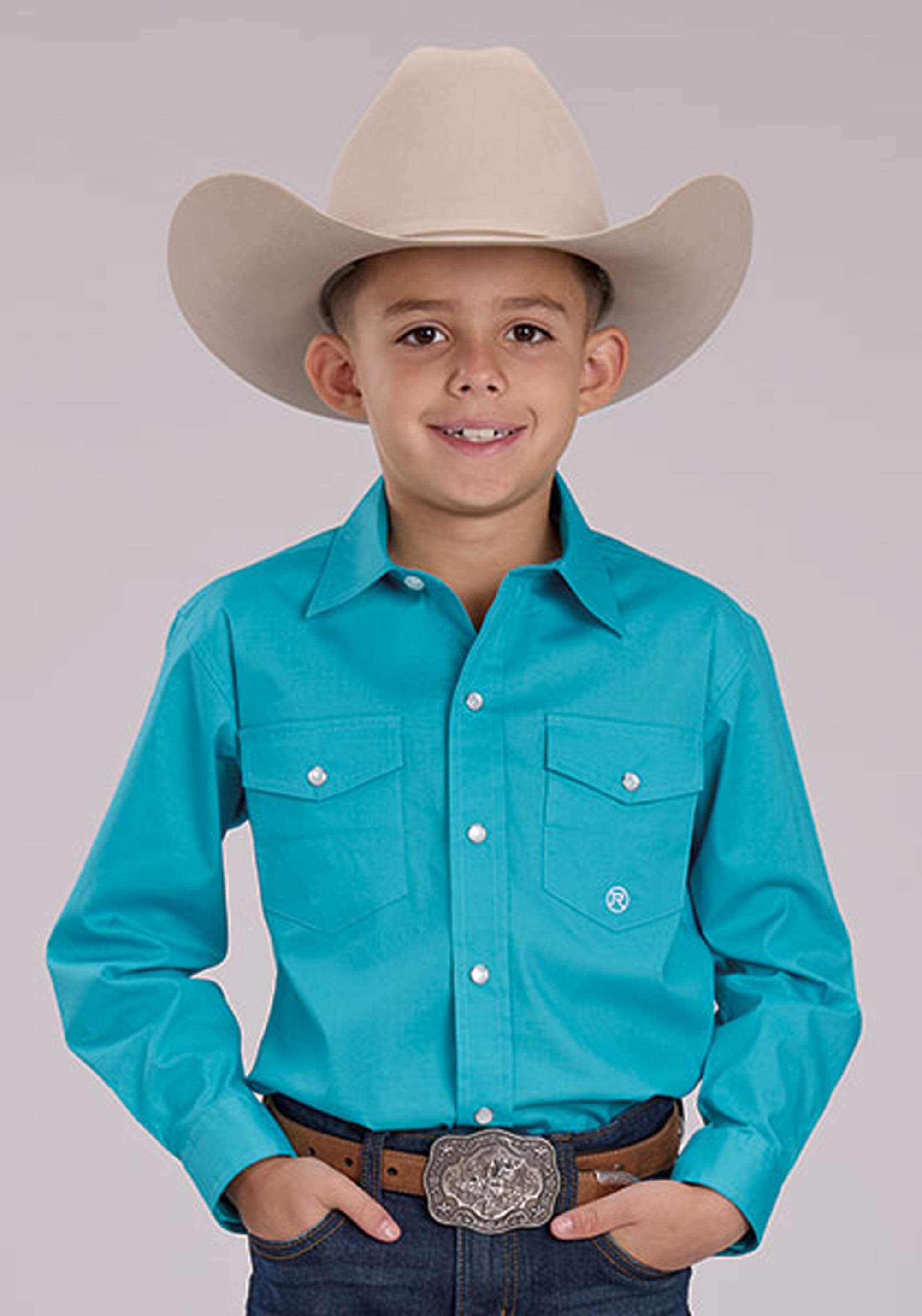 Roper Boys Solid Stretch Poplin - Turquoise Long Sleeve Snap Western Shirt - Roper - Flyclothing LLC