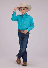 Roper Boys Solid Stretch Poplin - Turquoise Long Sleeve Snap Western Shirt - Roper - Flyclothing LLC