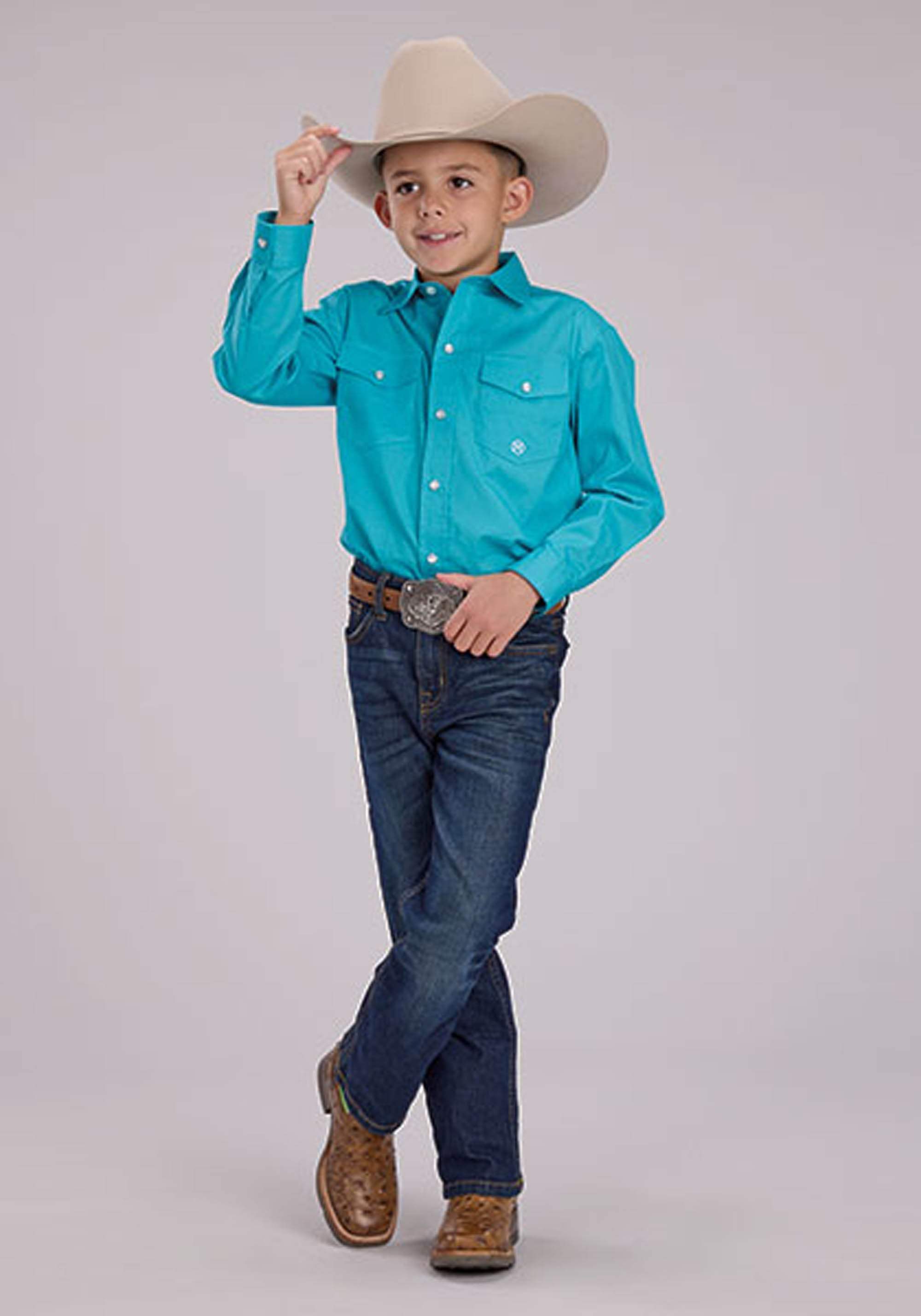 Roper Boys Solid Stretch Poplin - Turquoise Long Sleeve Snap Western Shirt - Roper - Flyclothing LLC