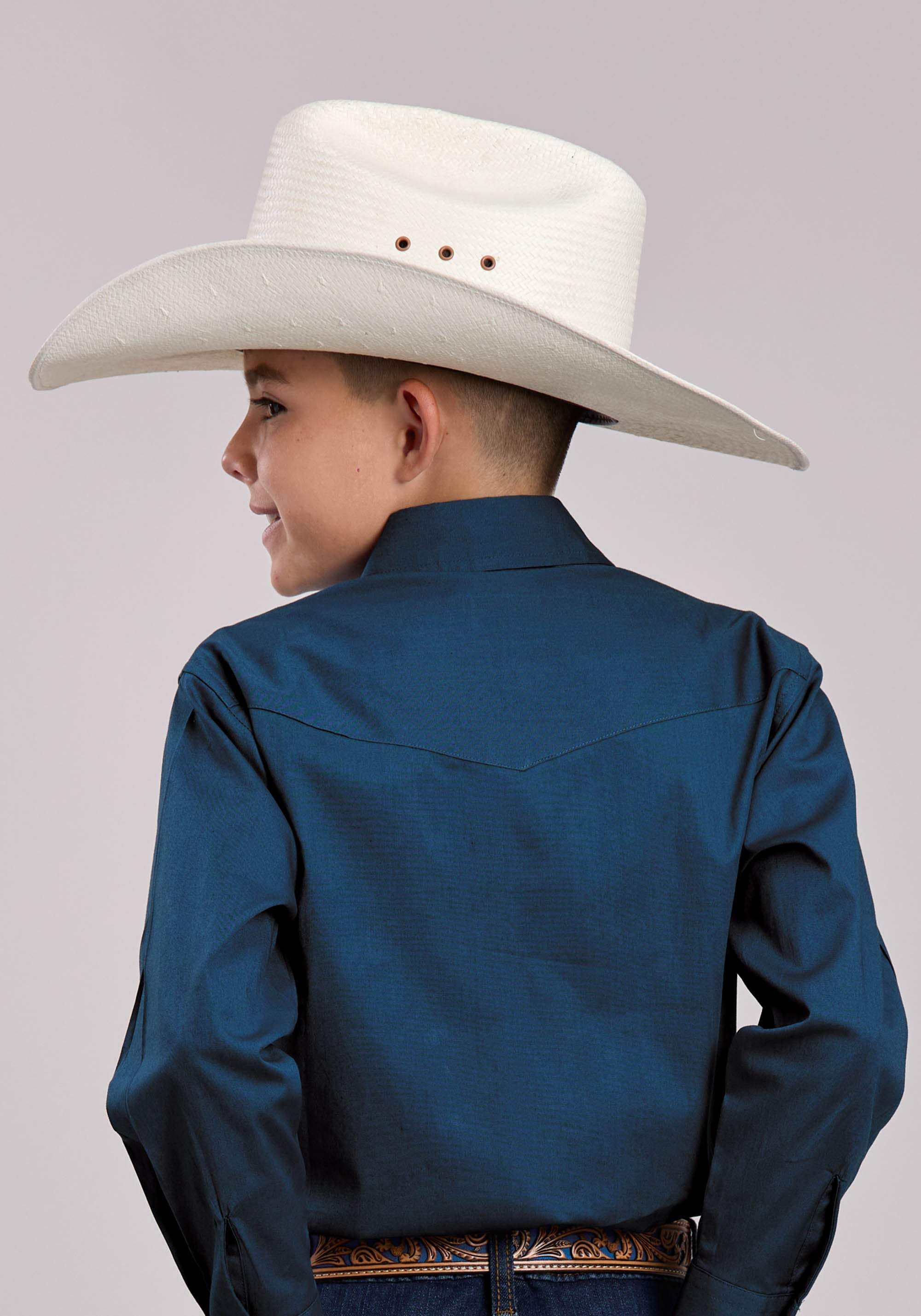 Boys Roper Solid Stretch Poplin Navy Long Sleeve Snap Shirt - Roper - Flyclothing LLC