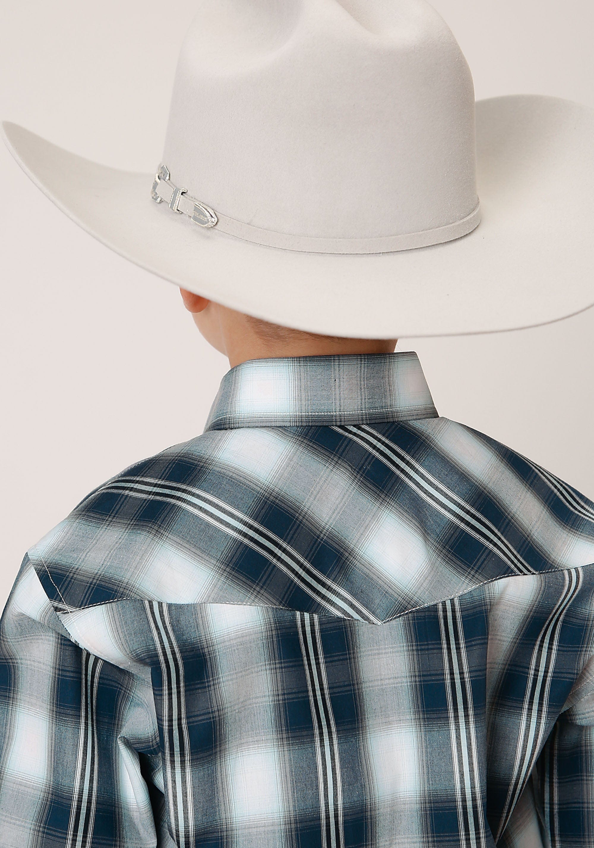 Roper Boys Long Sleeve Snap Blue West Plaid Western Shirt - Roper