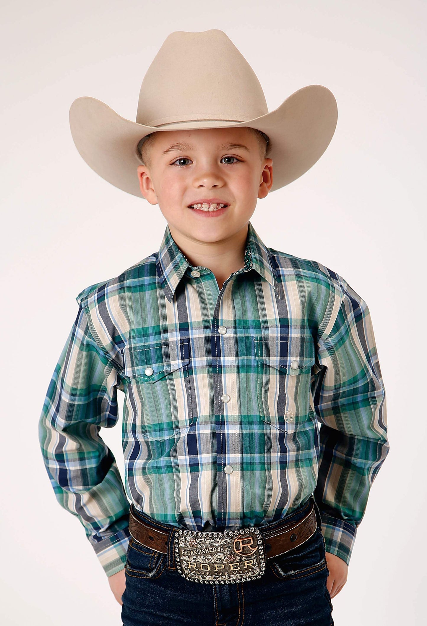 Roper Boys Long Sleeve Snap Ocean Plaid Western Shirt - Roper - Flyclothing LLC