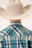 Roper Boys Long Sleeve Snap Ocean Plaid Western Shirt - Roper