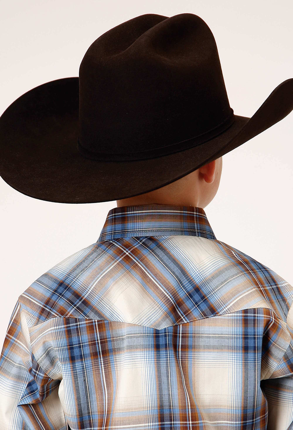 Roper Boys Long Sleeve Snap Desert Blue Plaid Western Shirt - Roper - Flyclothing LLC