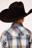 Roper Boys Long Sleeve Snap Desert Blue Plaid Western Shirt - Roper