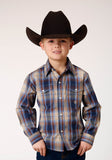 Roper Boys Long Sleeve Snap Ranch Plaid Western Shirt - Roper