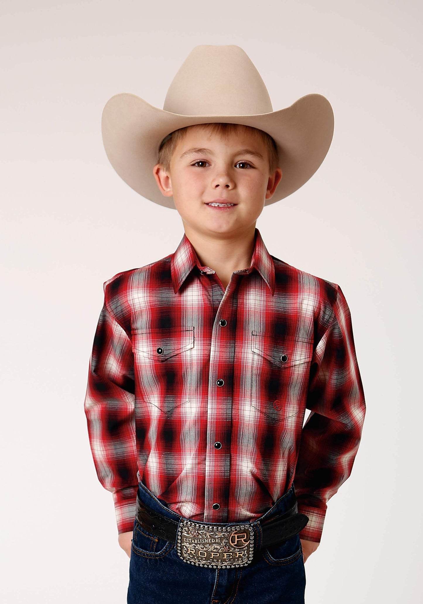 Roper Boys Long Sleeve Snap Basic Red Plaid Western Shirt - Roper - Flyclothing LLC