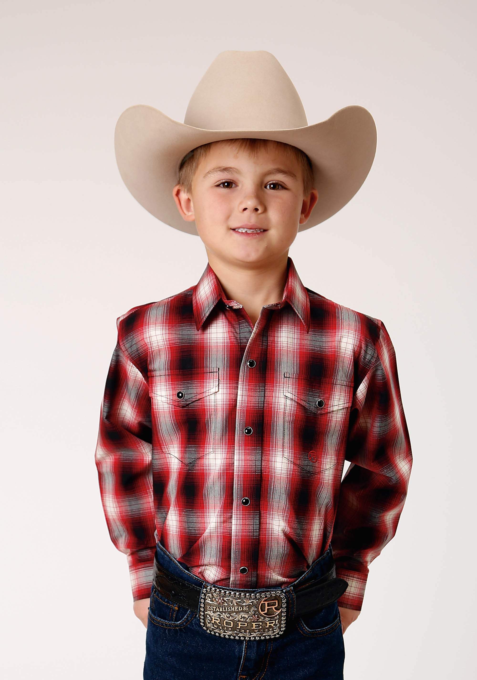 Roper Boys Long Sleeve Snap Basic Red Plaid Western Shirt - Roper - Flyclothing LLC