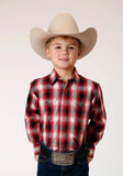Roper Boys Long Sleeve Snap Basic Red Plaid Western Shirt - Roper