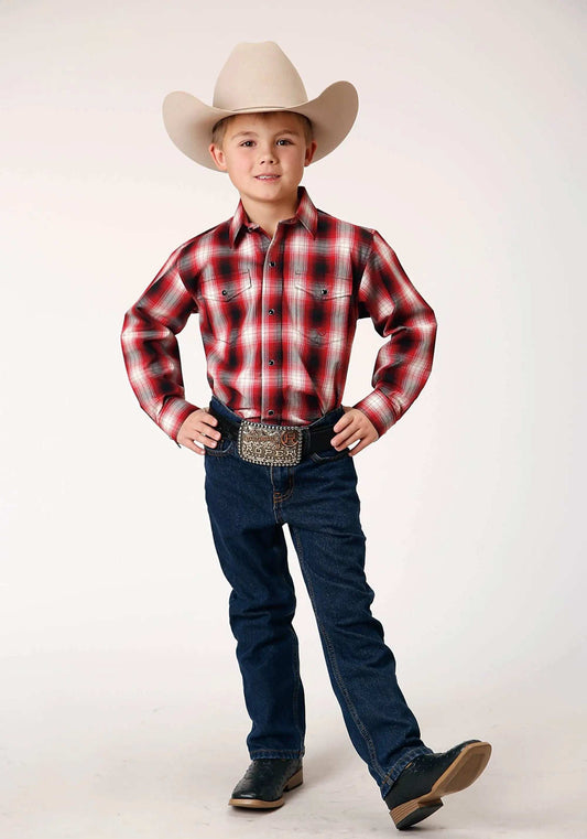 Roper Boys Long Sleeve Snap Basic Red Plaid Western Shirt - Roper - Flyclothing LLC