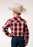 Roper Boys Long Sleeve Snap Basic Red Plaid Western Shirt - Roper