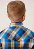 Roper Boys Long Sleeve Snap Clear Sky Plaid Western Shirt - Roper