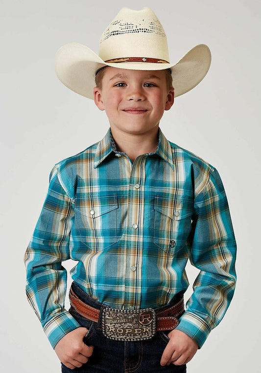 Roper Boys Long Sleeve Snap Waters Edge Plaid Western Shirt - Roper - Flyclothing LLC
