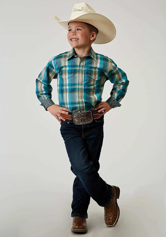 Roper Boys Long Sleeve Snap Waters Edge Plaid Western Shirt - Roper - Flyclothing LLC