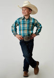 Roper Boys Long Sleeve Snap Waters Edge Plaid Western Shirt - Roper