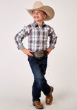 Roper Boys Long Sleeve Snap Gray Cloud Plaid Western Shirt - Roper