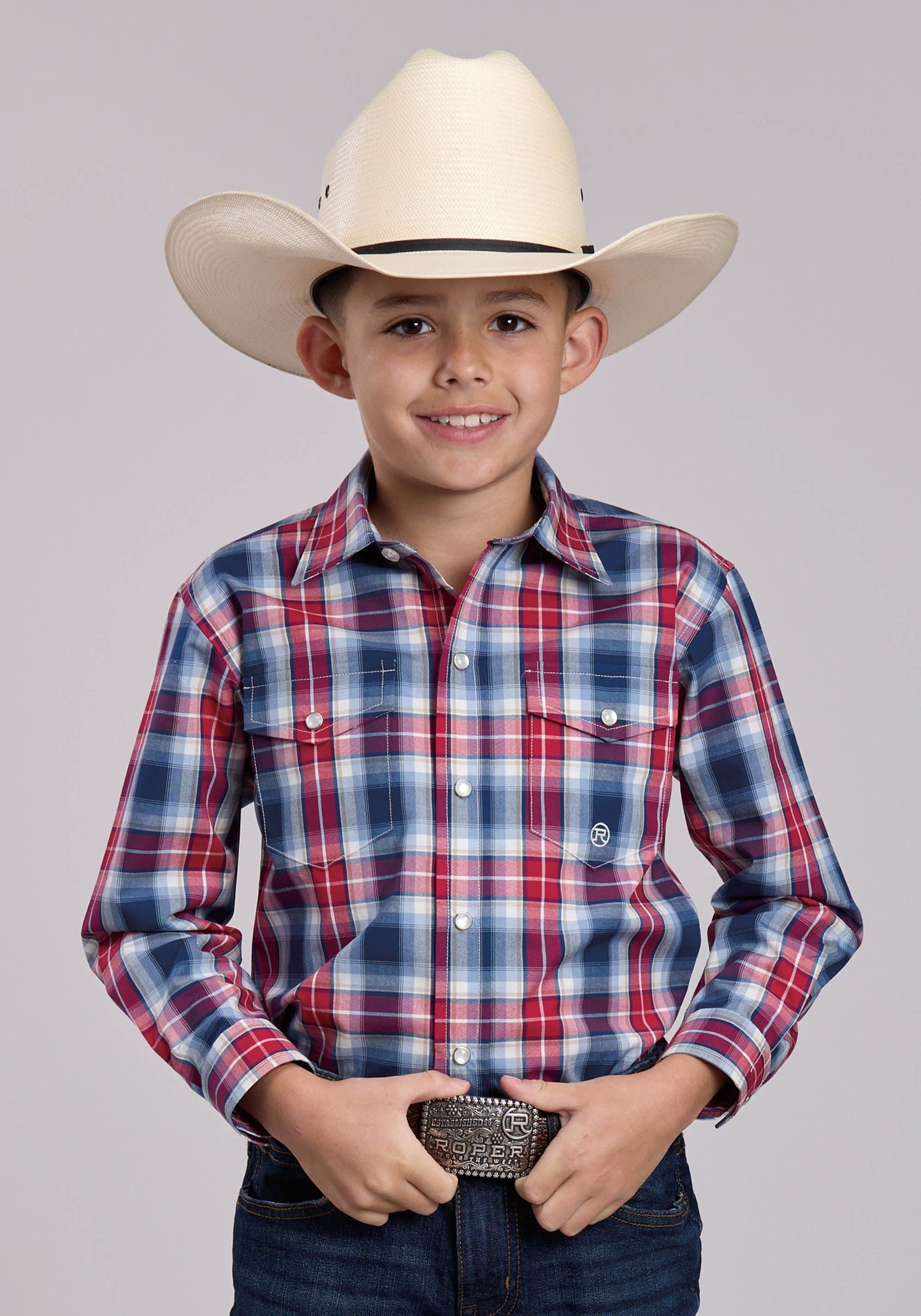 Boys Roper American West Plaid Long Sleeve Snap Shirt