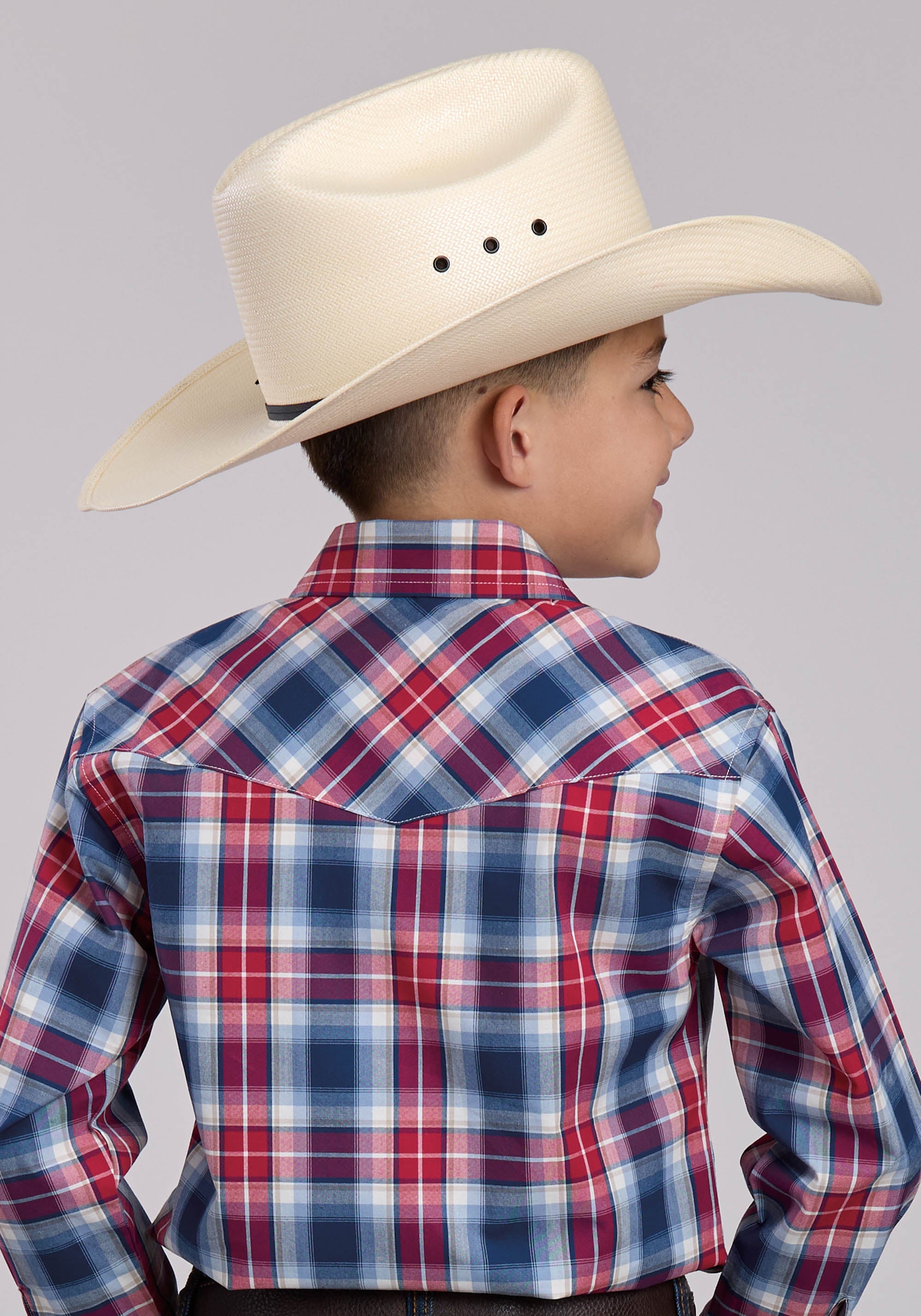 Boys Roper American West Plaid Long Sleeve Snap Shirt
