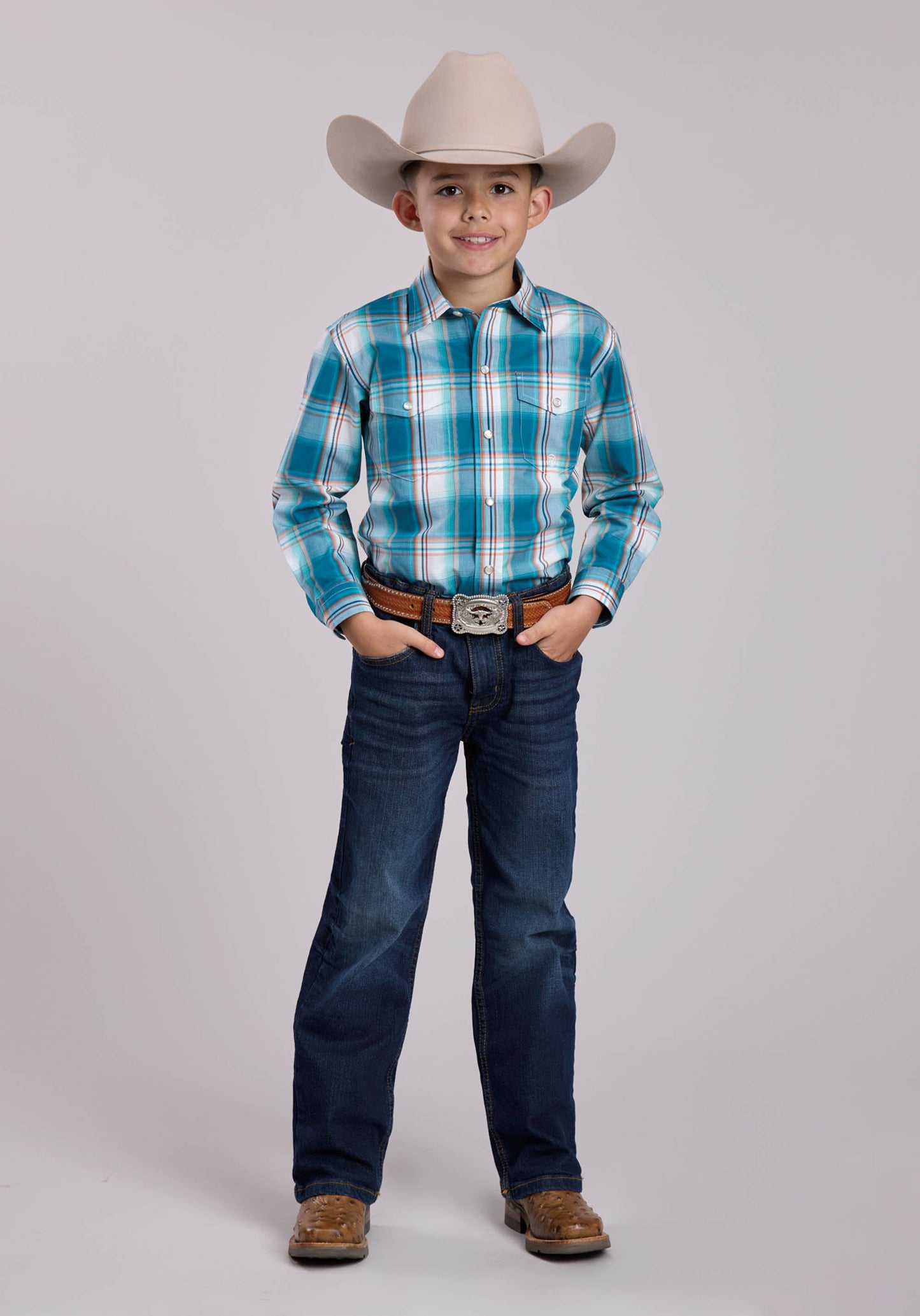 Boys Roper Sunset Plaid Long Sleeve Snap Shirt