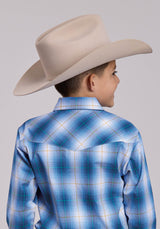 Boys Roper Blue Ombre Plaid Long Sleeve Snap Shirt