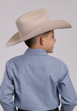 Boys Roper Stretch Minicheck Navy Long Sleeve Snap Shirt