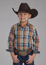 Roper Boys Falling Leaves Plaid Long Sleeve Snap Western Shirt