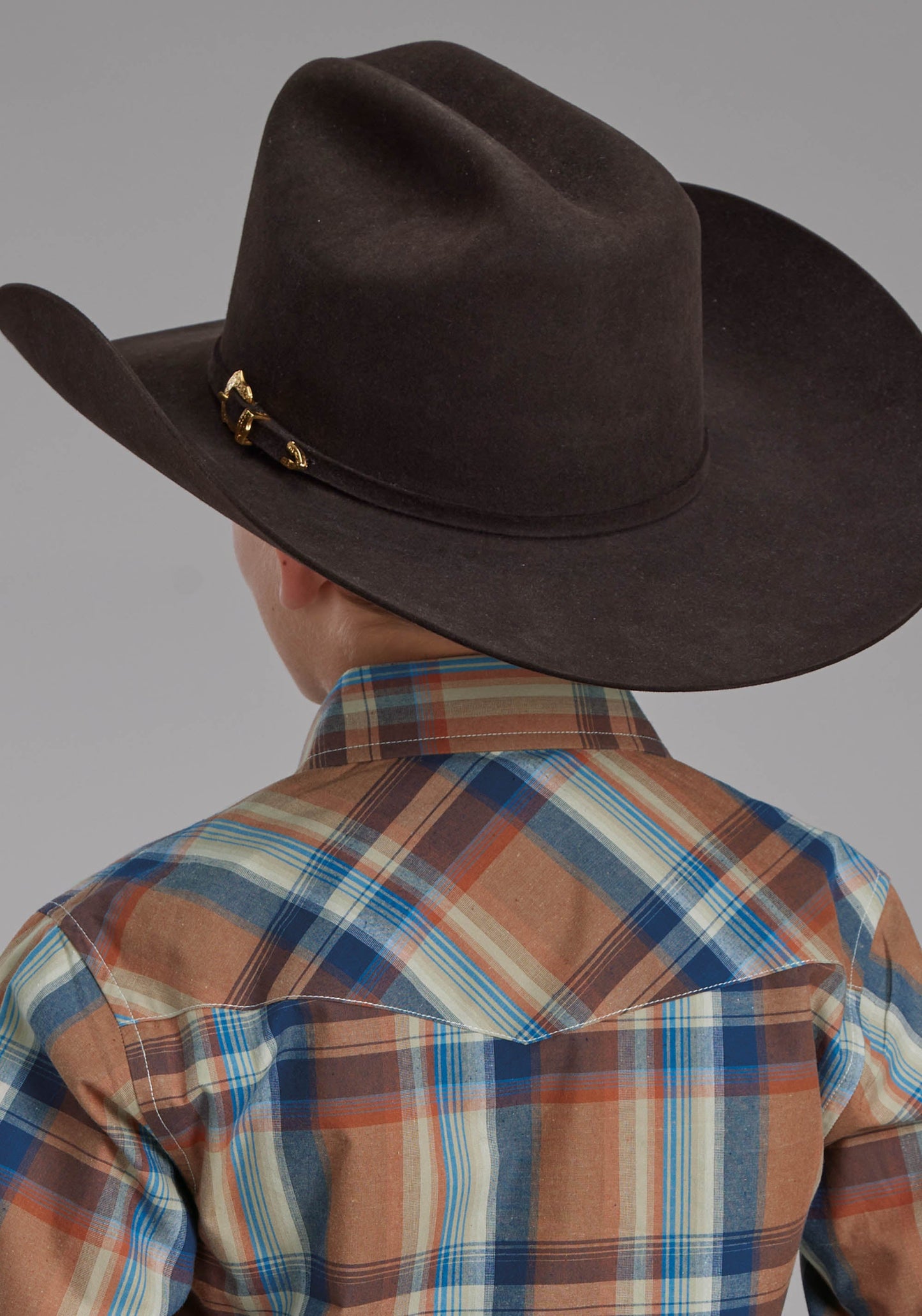 Roper Boys Falling Leaves Plaid Long Sleeve Snap Western Shirt