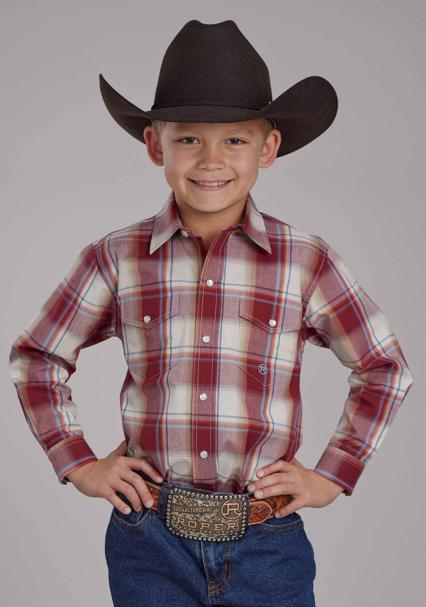 Roper Boys '57 Chevy Plaid Long Sleeve Snap Western Shirt - Roper - Flyclothing LLC
