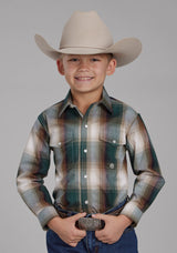 Roper Boys Tall Tree Plaid Long Sleeve Snap Western Shirt
