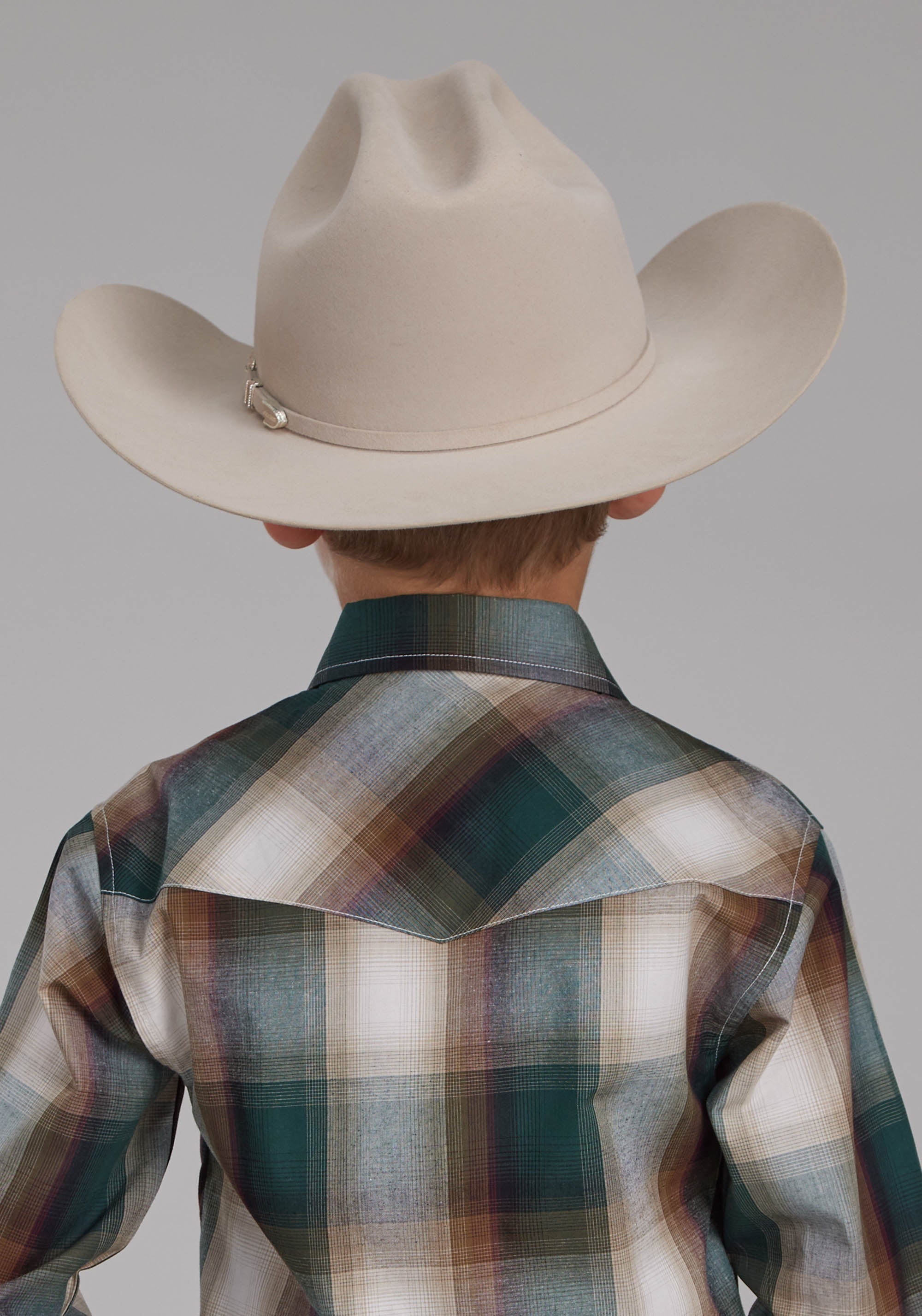 Roper Boys Tall Tree Plaid Long Sleeve Snap Western Shirt