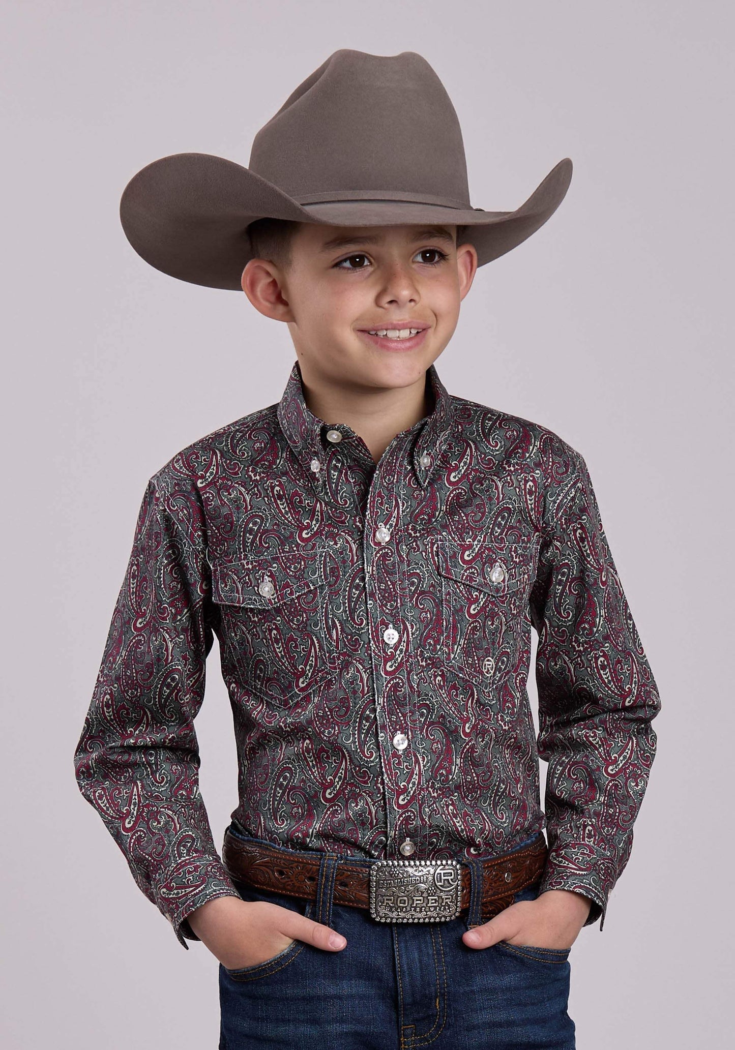 Roper Boys Long Sleeve Button Iron Paisley Western Shirt - Roper - Flyclothing LLC