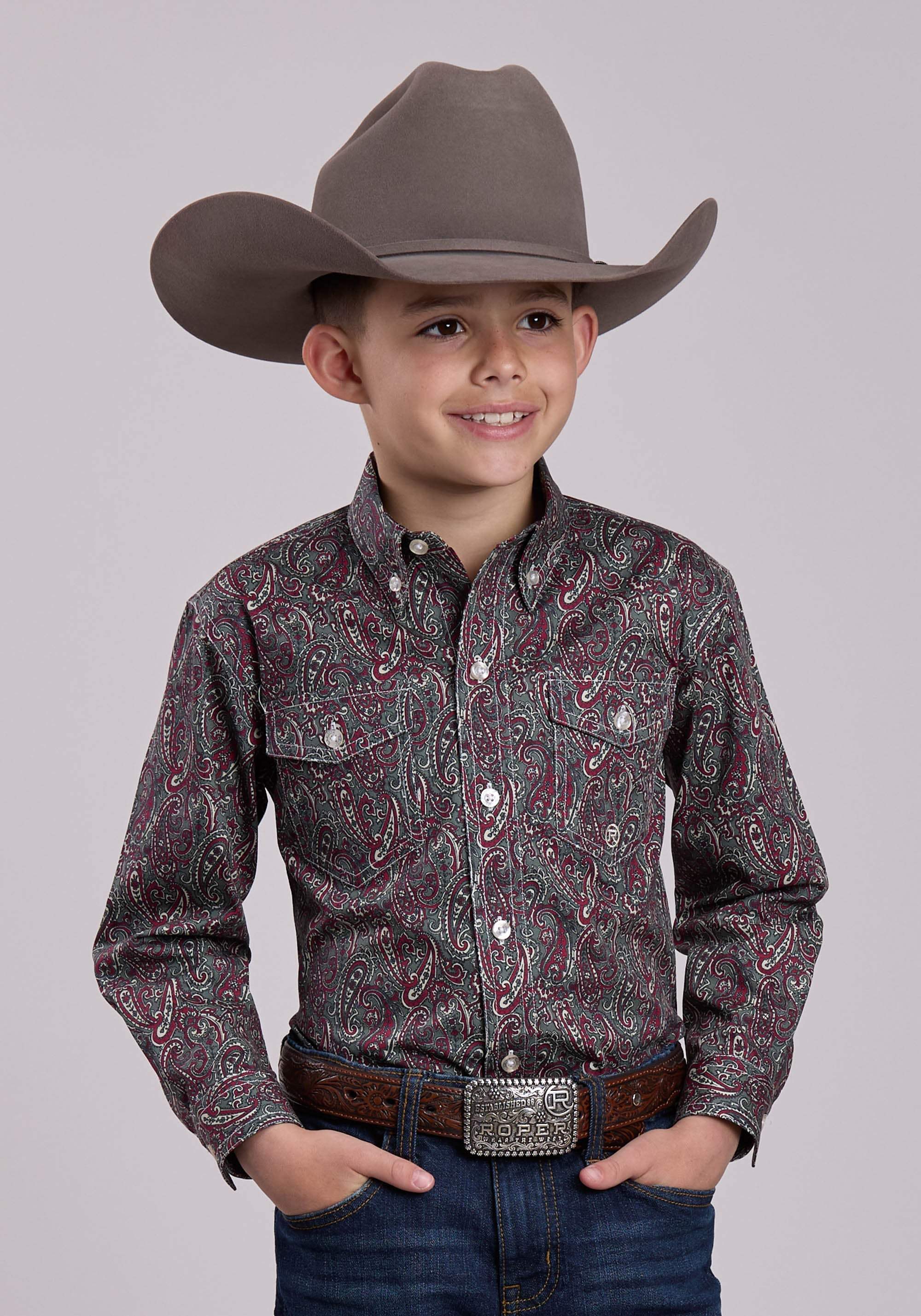 Roper Boys Long Sleeve Button Iron Paisley Western Shirt - Roper - Flyclothing LLC